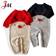 Hot selling baby christmas items infant knitting red nose reindeer romper